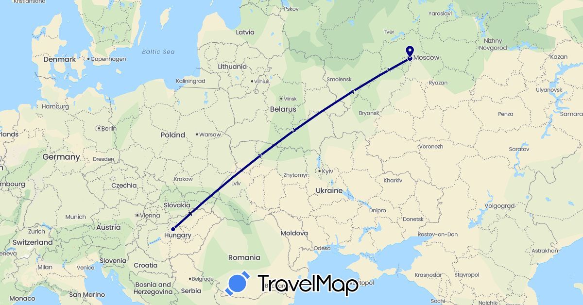 TravelMap itinerary: driving in Hungary, Russia (Europe)